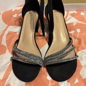 BAMBOO Black and Silver Rhinestone Heels